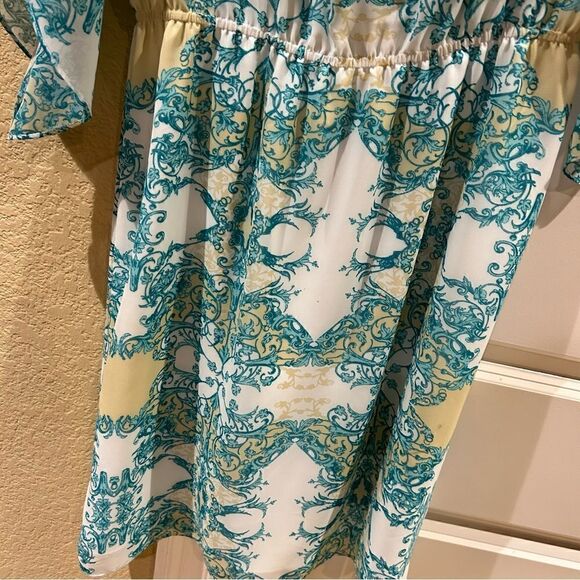Antonio Melani size 8 teal and white print dress with flowy sleeves - Picture 4 of 9